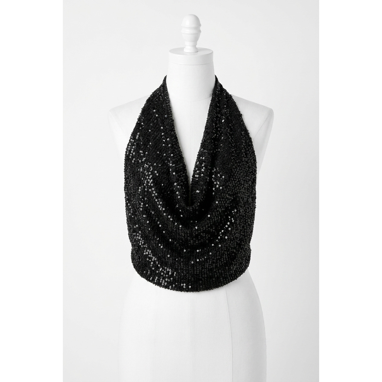 New Ramy Brook Alice Beaded Sequin Cowl Neck Halter Top In Black